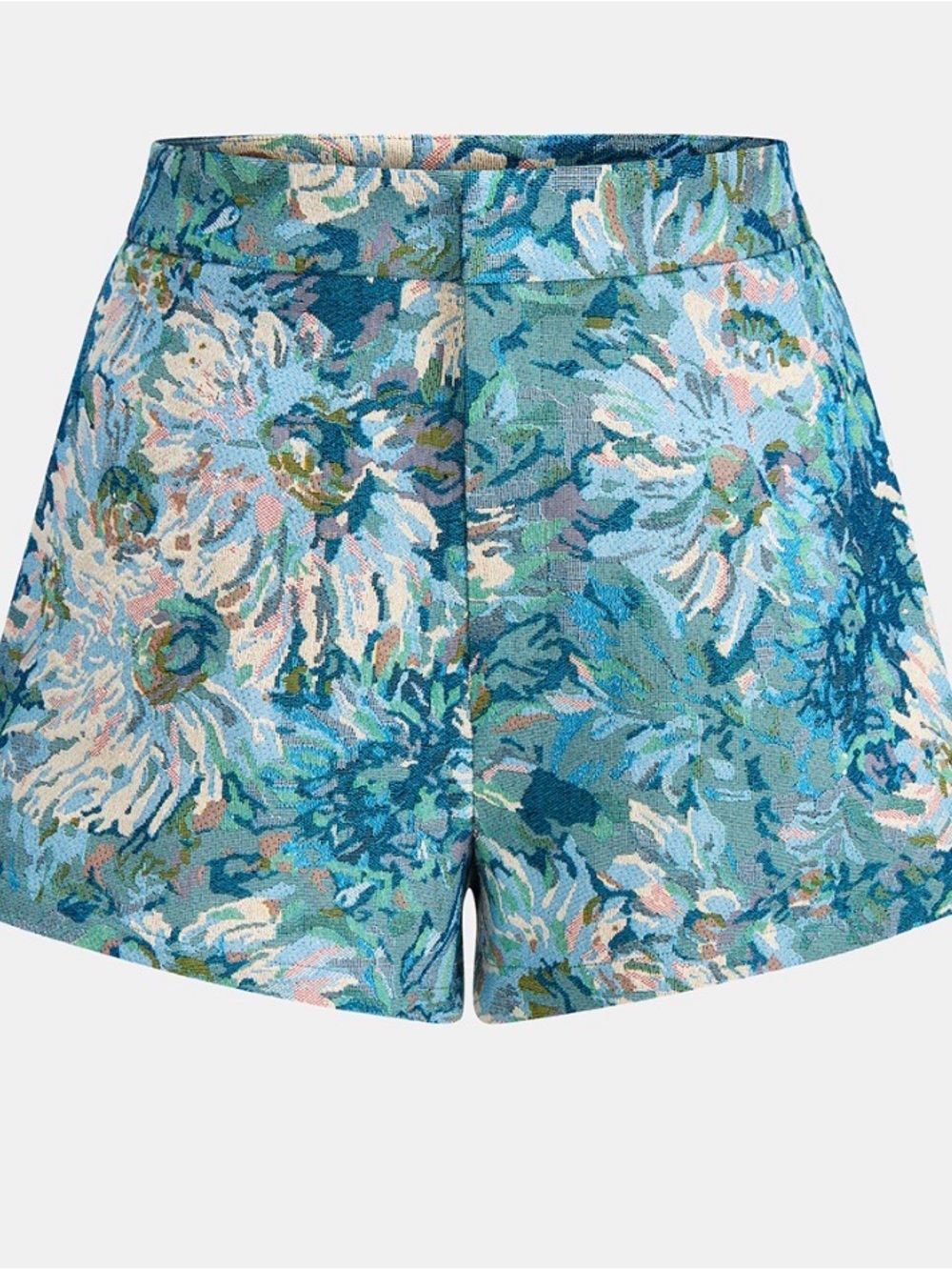 Commense Teal Floral Jacquard High-Waist Shorts